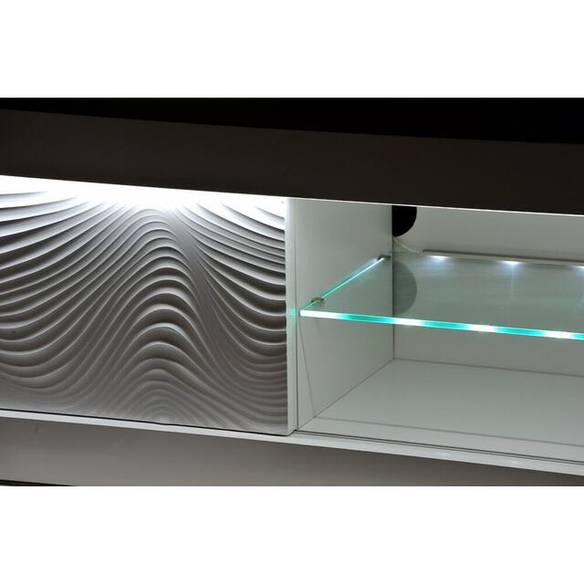 Karma White Gloss 1 Drawer TV Unit Wave Pattern with LED Lighting image 3