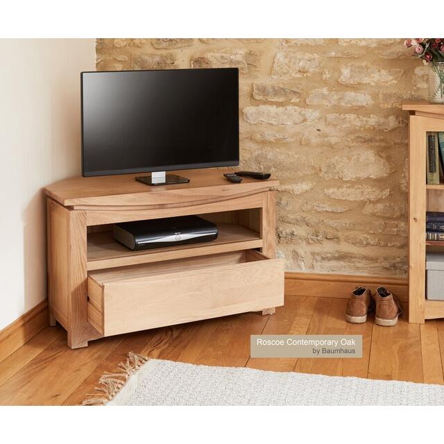Roscoe Contemporary Oak Corner TV Media Cabinet 1 Drawer 1 Shelf image 3