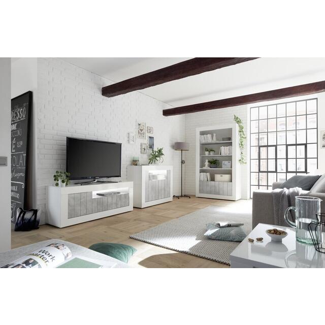 Como Three Door TV Unit - White Gloss and Grey Finish image 2