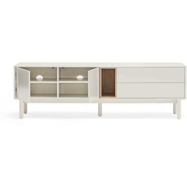 Corvo Two Door Two Drawer TV Cabinet - Pebble White and Light Oak Finish image 3