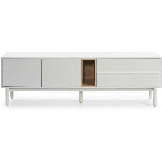 Corvo Two Door Two Drawer TV Cabinet - Pebble White and Light Oak Finish