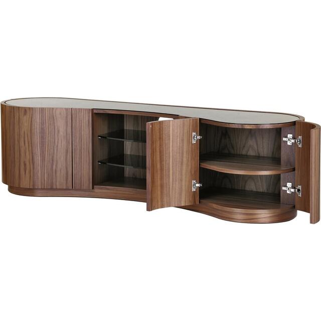 Tom Schneider Swirl Large Curved Wooden TV Media Cabinet with Glass Top and Shelves 180cm Wide image 2