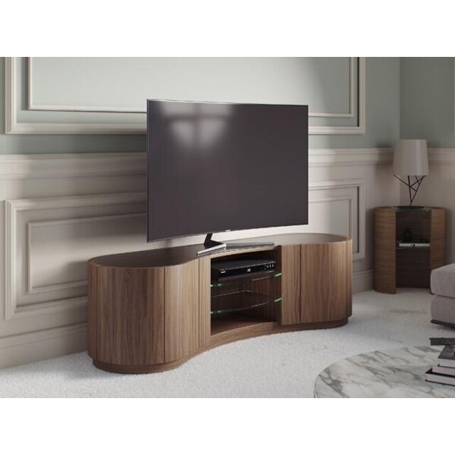 Tom Schneider Swirl Large Curved Wooden TV Media Cabinet with Glass Top and Shelves 180cm Wide image 5