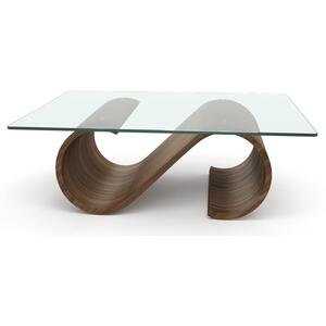 Tom Schneider Swirl Small Rectangular Curved Wood Coffee Table with Glass Top by Tom Schneider