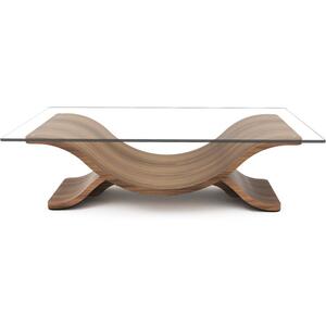 Tom Schneider Wave Curved Wood Coffee Table with Glass Top by Tom Schneider
