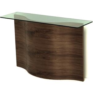 Tom Schneider Wave Curved Wood Console Table with Rectangular Glass Top
