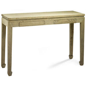 Chinese Wooden 2 Drawer Console Table - Light Elm Wood