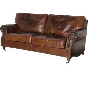 Crumpled Brown Leather Three Seater Sofa
