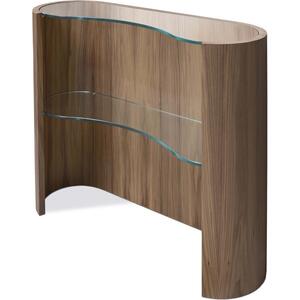 Tom Schneider Swirl Curved Wooden Console Table with Glass Top and Glass Shelf