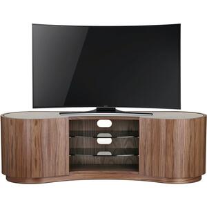 Tom Schneider Swirl Small Curved Wooden TV Media Cabinet with Glass Top and Shelves 140cm Wide by Tom Schneider