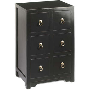 Chinese Small Herbalist 6 Drawer Wooden Chest - Black Lacquer with Brass Handles
