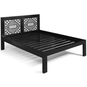Ming Chinese Style Carved Wooden Kingsize Bed - Black Lacquer