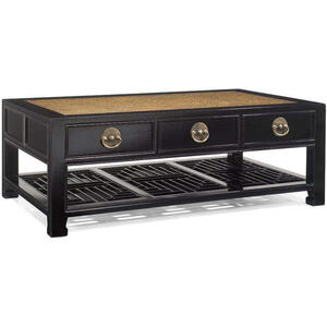 Carved Chinese Coffee Table, Black Lacquer by Shimu