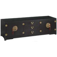 Chinese Kang 4 Door 3 Drawer Low Sideboard - Black Lacquer with Brass Handles