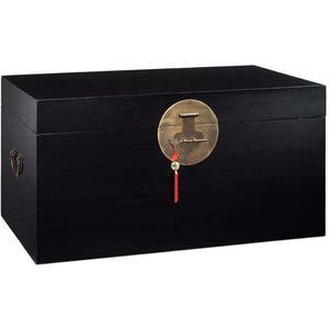 Oriental Wooden Blanket Storage Trunk - Black Lacquer with Brass Handles