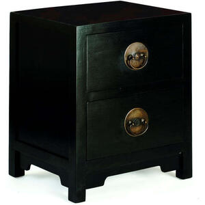 Chinese Ming 2 Drawer Wooden Side Table - Black Lacquer with Brass Handles