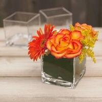 Glass Low Cube Flower Bunch Vase 'Dora', 10cm x 14cm, Handmade