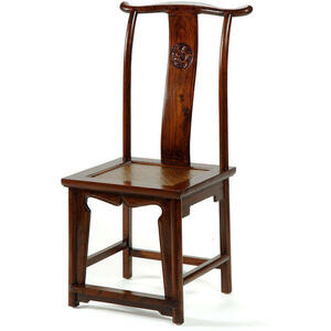 Oriental Yoke-Back Wooden Side Chair - Dark Elm