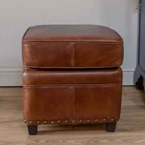 Vintage Brown Leather Footstool by The Orchard