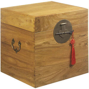 Oriental Wooden Cube Storage Trunk - Light Elm with Brass Handles