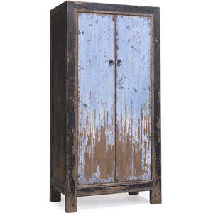 Oriental Rustic 2 Door Painted Wood Wardrobe in Blue and Black