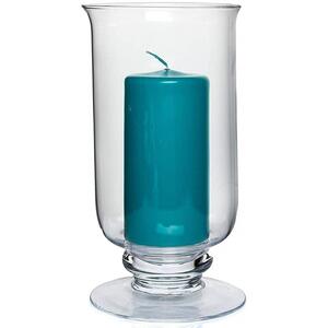 Footed Glass Hurricane Candle Holder, 25cm x 12cm, Handmade
