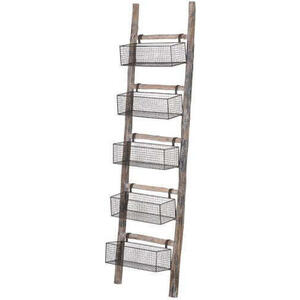 Wooden Ladder with Five Storage Baskets