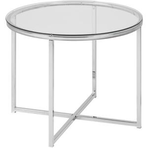 Cross Modern Round Lamp Table Glass Top and Chrome Legs