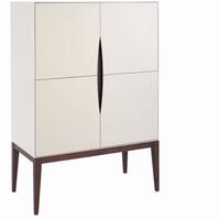 Lux Art Deco Tall Sideboard Matt Shaded White Lacquer and Walnut