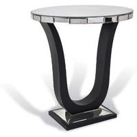 Art Deco Curvy Side Table Mirrored Top Black Base