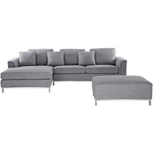 Right Hand Fabric Corner Sofa with Ottoman Light Grey OSLO by Beliani