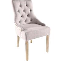 Button Back Upholstered Chair Oatmeal Fabric with Wooden Legs