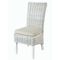 White Wash High Back Rattan Dining Chair with Cushion
