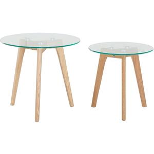 MISSOURI Side Table Set Glass Top with Wooden Legs