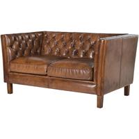 Italian Tan Leather Two Seat Button Studded Settee