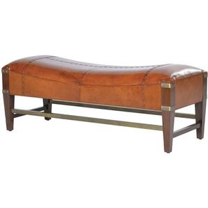 Tan Leather and Wood Bench