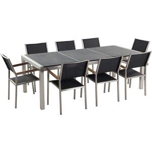 8 Seater Garden Dining Set Black Granite Triple Plate Top with Black Rattan Chairs GROSSETO by Beliani