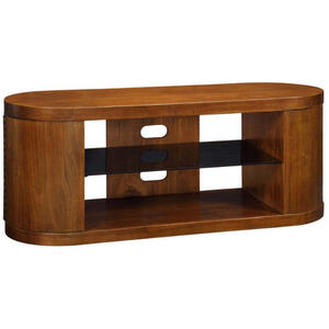 Jual Rounded TV Stand Walnut and Piano Black Glass JF207