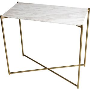 Iris Vintage Small Console Table 84 x 43cm - Glass/Marble/Wood Top & Metal Frame