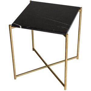 Iris Vintage Square Side Table 43cm - Glass/Marble/Wood Top & Metal Frame