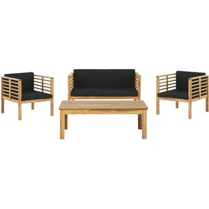 Pacific 4 Seater Garden Wood & Black Fabric Sofa, Armchairs & Coffee Table Set