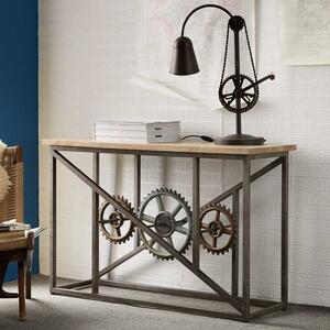 Evoke Industrial Console Table in Reclaimed Metal & Wood With Wheels