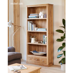 Mobel Solid Oak Modern Large Bookcase with 3 Drawers