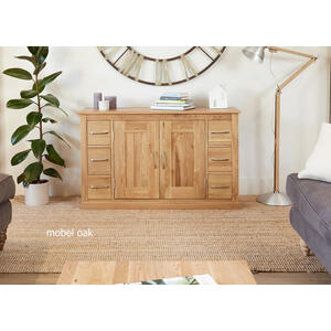 Mobel Oak Six Drawer Sideboard by Baumhaus Furniture