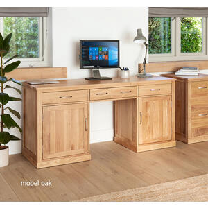 Mobel Solid Oak Large Hidden Office Twin Pedestal Desk