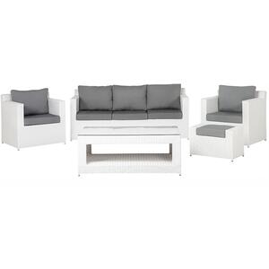 Roma 6 Seater Outdoor White Rattan and Grey Sofa Set