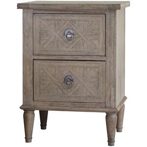 Mustique French Colonial 2 Drawer Bedside Table in Mindy Wood with Inlaid Parquet Design