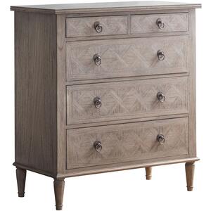 Mustique French Colonial 5 Drawer Chest in Mindy Wood with Inlaid Parquet Design