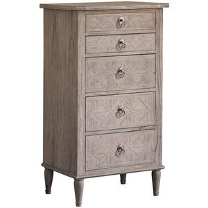 Mustique French Colonial 5 Drawer Lingerie Chest in Mindy Wood with Inlaid Parquet Design