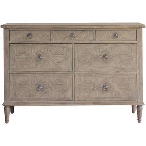 Mustique French Colonial 7 Drawer Chest in Mindy Wood with Inlaid Parquet Design